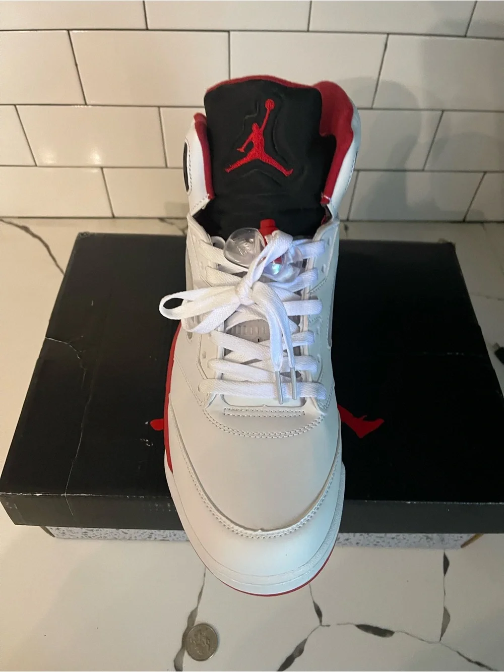 Mens Retro 5 Fire Red Size 13.